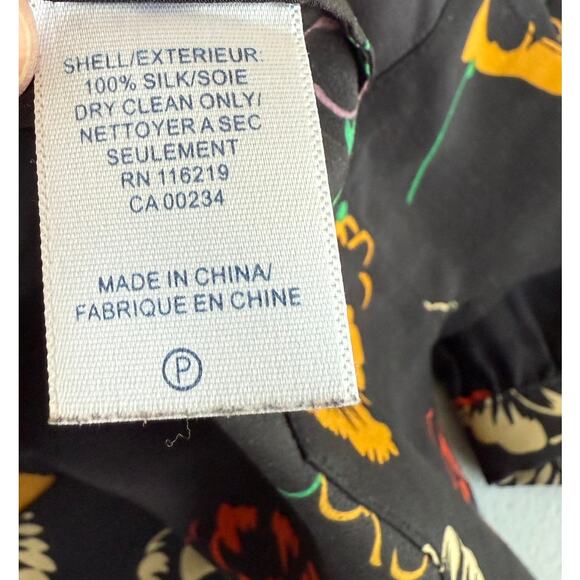 Steven Alan Blouse Top Women's Small Black Floral Silk Round Neck Keyhole Back - Picture 6 of 7